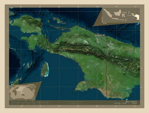 Papua Provinz Indonesien Hochauflösende Satellitenkarte Orte Und Namen Der Wichtigsten — Stockfoto