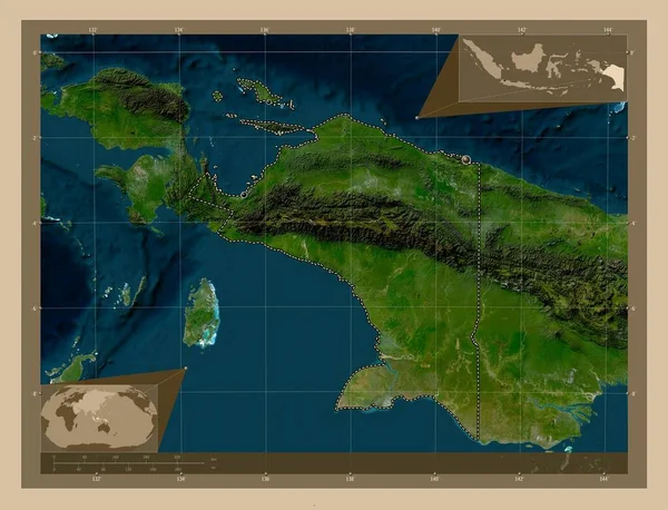 Папуа Провинция Индонезия Карта Спутника Низкого Разрешения Места Расположения Крупных — стоковое фото