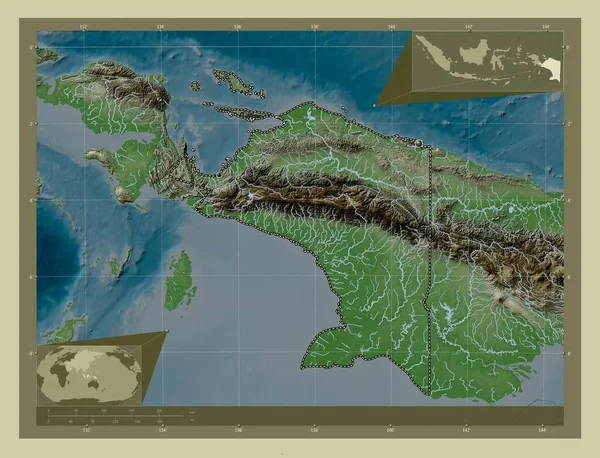 Papua Provincia Indonesia Mappa Elevazione Colorata Stile Wiki Con Laghi — Foto Stock