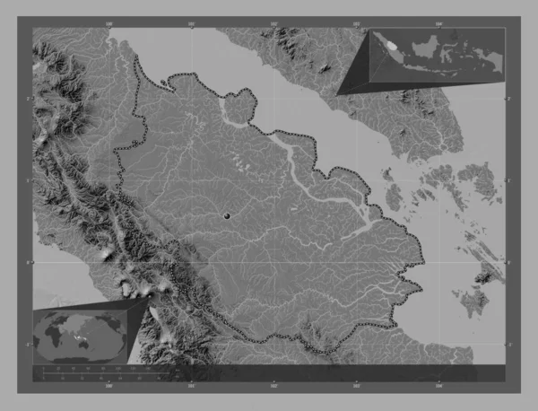 Riau Indonésie Mapa Nadmořské Výšky Jezery Řekami Pomocné Mapy Polohy — Stock fotografie