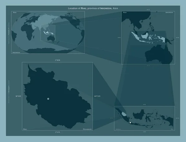 Riau Prowincja Indonezji Schemat Przedstawiający Położenie Regionu Mapach Większą Skalę — Zdjęcie stockowe