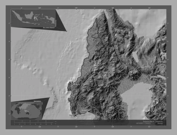 Sulawesi Barat Province Indonesia Bilevel Elevation Map Lakes Rivers Locations — Stock Photo, Image