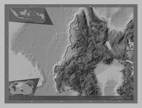 Sulawesi Barat Provincie Indonesië Grayscale Hoogte Kaart Met Meren Rivieren — Stockfoto