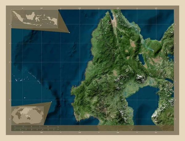 インドネシアの州スラウェシ バラット 高解像度衛星地図 コーナー補助位置図 — ストック写真