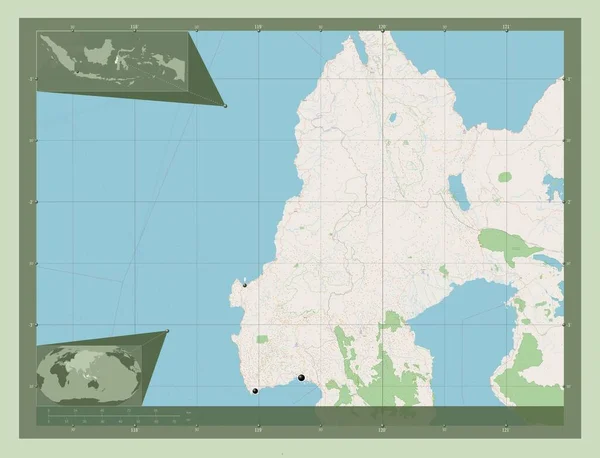 Sulawesi Barat Provincie Indonesië Open Plattegrond Locaties Van Grote Steden — Stockfoto