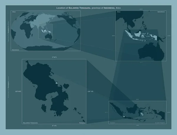 インドネシアの州スラウェシ テンガラ 大規模な地図上の領域の位置を示しています しっかりとした背景にベクトルフレームとPng形状の構成 — ストック写真