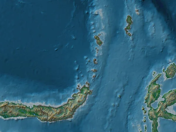 Sulawesi Utara Provinz Indonesien Farbige Höhenkarte Mit Seen Und Flüssen — Stockfoto