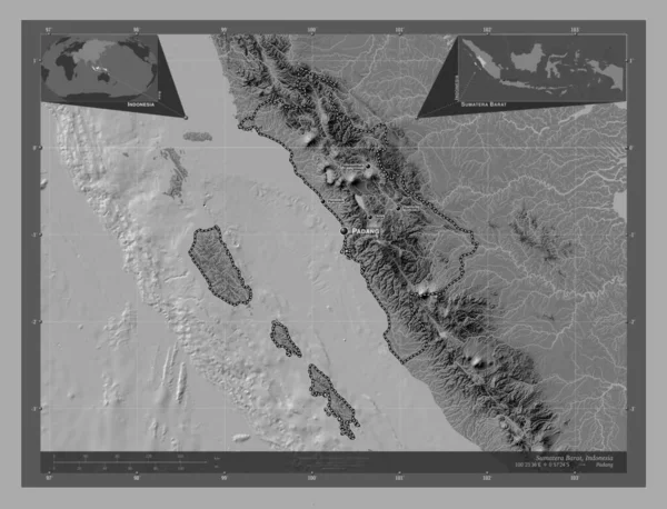 Sumatera Barat Provincie Indonesië Hoogteplattegrond Met Meren Rivieren Locaties Namen — Stockfoto