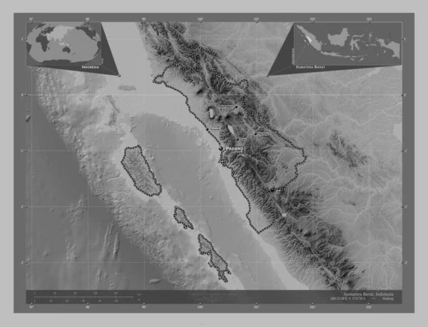 Sumatera Barat Provincie Indonesië Grayscale Hoogte Kaart Met Meren Rivieren — Stockfoto