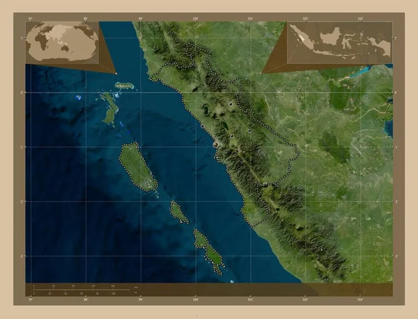 Sumatera Barat Επαρχία Της Ινδονησίας Δορυφορικός Χάρτης Χαμηλής Ανάλυσης Τοποθεσίες — Φωτογραφία Αρχείου