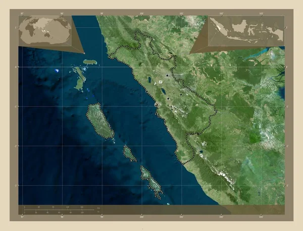 Sumatera Barat Επαρχία Της Ινδονησίας Υψηλής Ανάλυσης Δορυφορικός Χάρτης Τοποθεσίες — Φωτογραφία Αρχείου