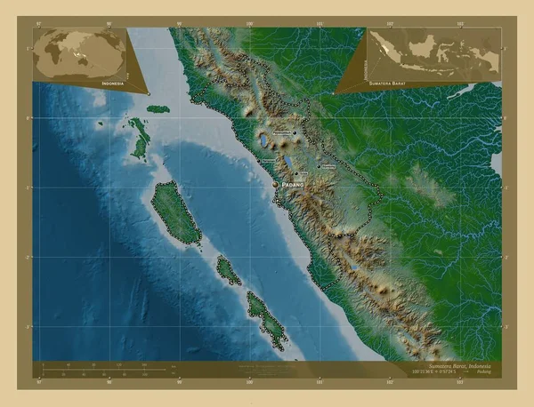 Sumatera Barat Провінція Індонезії Кольорові Карти Висот Озерами Річками Місця — стокове фото