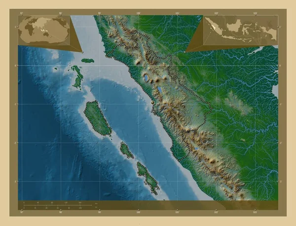 Sumatera Barat Провінція Індонезії Кольорові Карти Висот Озерами Річками Кутові — стокове фото