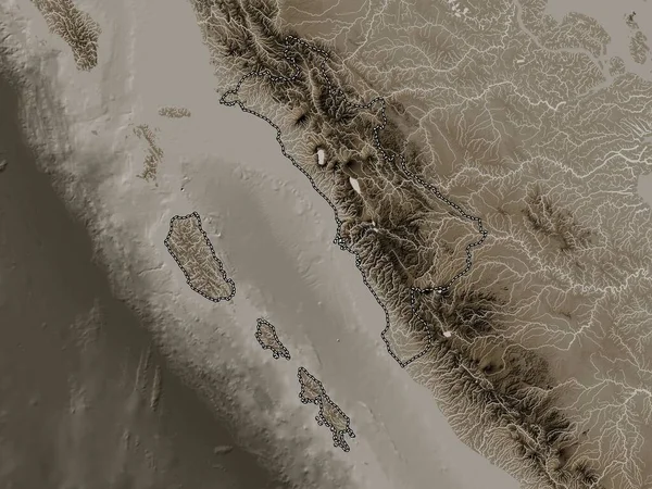 Sumatera Barat Provincia Indonesia Mapa Elevación Coloreado Tonos Sepia Con — Foto de Stock