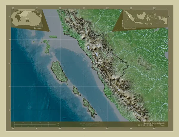 Sumatera Barat Provincie Indonésie Zdvihová Mapa Zbarvená Stylu Wiki Jezery — Stock fotografie