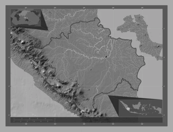Sumatera Selatan Province Indonesia Bilevel Elevation Map Lakes Rivers Locations — Stock Photo, Image