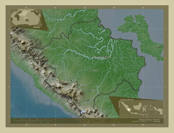 Суматера Селатан Провинция Индонезия Карта Высоты Окрашенная Вики Стиле Озерами — стоковое фото