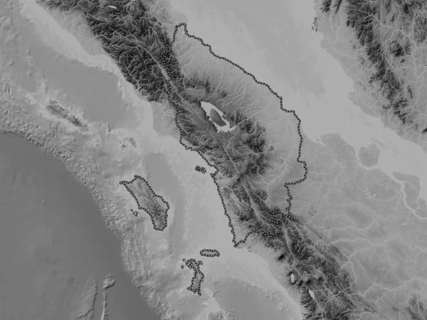 Sumatera Utara Provincia Indonesia Mapa Elevación Escala Grises Con Lagos —  Fotos de Stock