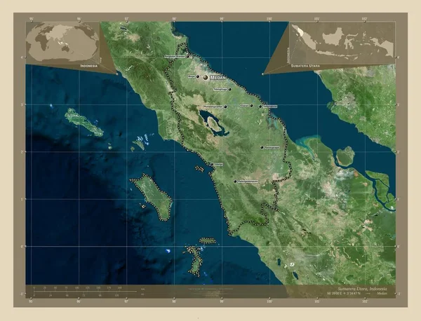 Sumatera Utara Provincie Indonesië Satellietkaart Met Hoge Resolutie Locaties Namen — Stockfoto