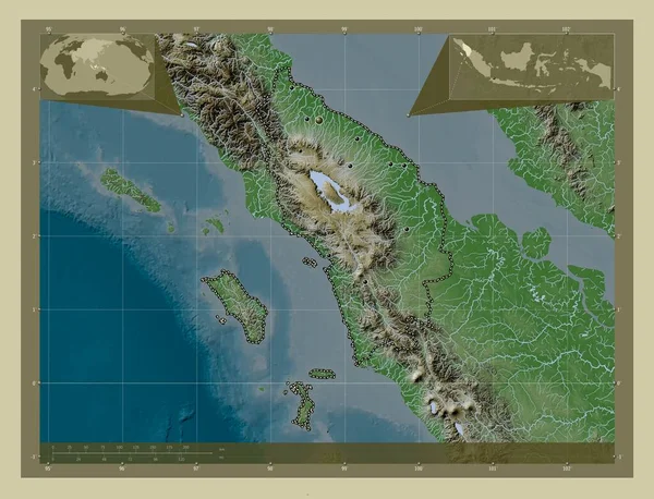Sumatera Utara Індонезія Висота Карти Забарвлена Вікі Стилі Озерами Річками — стокове фото