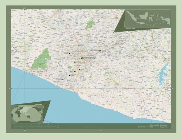 Yogyakarta Região Especial Indonésia Abrir Mapa Rua Locais Nomes Das — Fotografia de Stock