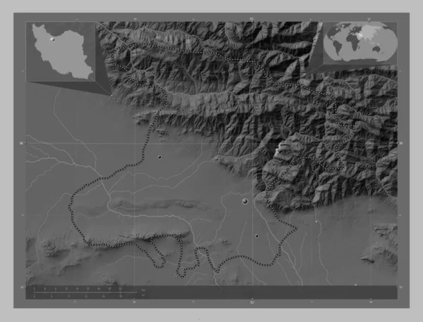 Alborz Provincia Irán Mapa Elevación Escala Grises Con Lagos Ríos — Foto de Stock