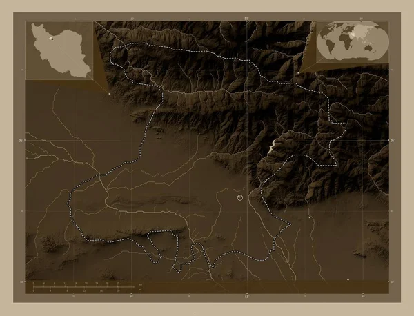 Alborz Provincia Irán Mapa Elevación Coloreado Tonos Sepia Con Lagos —  Fotos de Stock