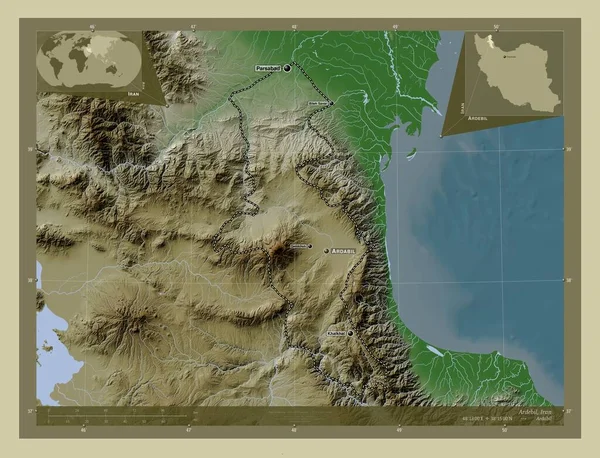 Ардебиль Провинция Иран Карта Высоты Окрашенная Вики Стиле Озерами Реками — стоковое фото