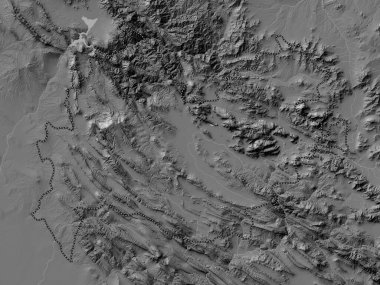 Kermanşah, İran vilayeti. Gölleri ve nehirleri olan çift seviyeli yükseklik haritası