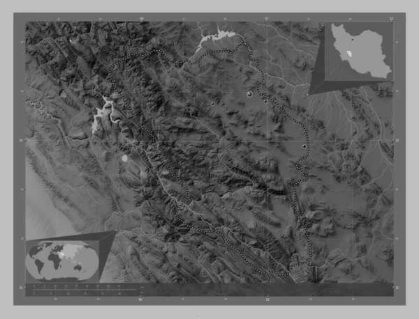 Чахар Махолл Бахтіарі Провінція Іран Граймасштабна Мапа Висот Озерами Річками — стокове фото
