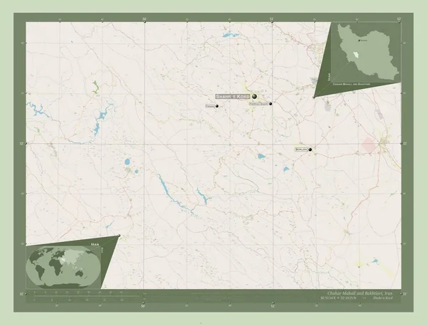 Chahar Mahall Bakhtiari Provincie Iran Open Plattegrond Locaties Namen Van — Stockfoto