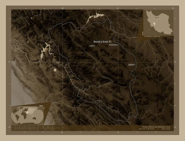 Chahar Mahall Bakhtiari Provincia Irán Mapa Elevación Coloreado Tonos Sepia —  Fotos de Stock