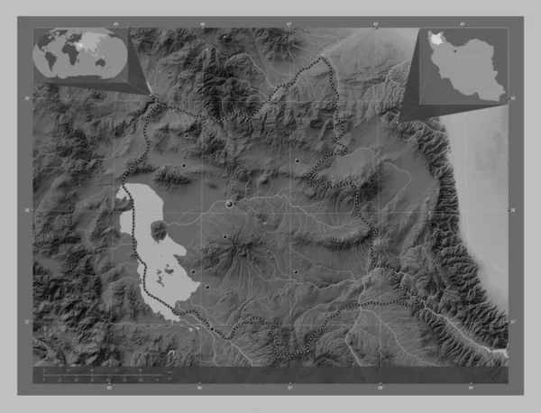 Восточный Азарбаян Провинция Иран Карта Высот Оттенках Серого Озерами Реками — стоковое фото