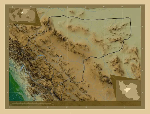 Esfahan Province Iran Colored Elevation Map Lakes Rivers Locations Major — Stock Photo, Image