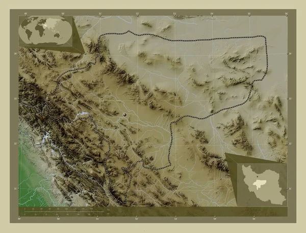 Исфахан Провинция Иран Карта Высоты Окрашенная Вики Стиле Озерами Реками — стоковое фото