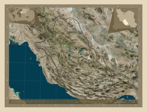 Fars Província Irão Mapa Satélite Alta Resolução Locais Nomes Das — Fotografia de Stock
