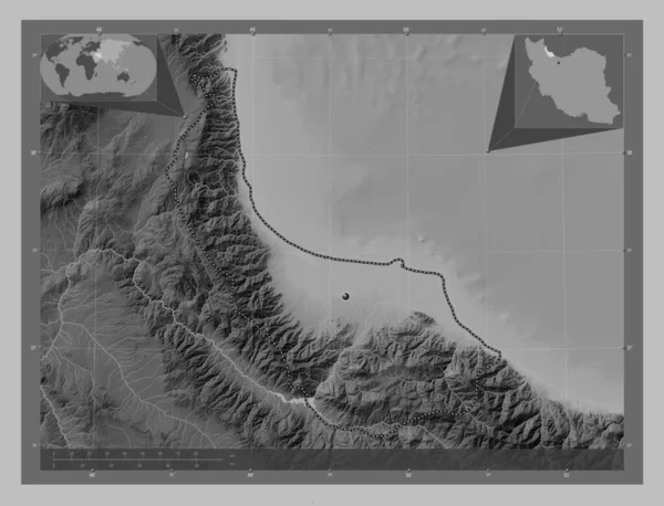 Gilan Provincie Írán Výškové Mapy Jezery Řekami Pomocné Mapy Polohy — Stock fotografie