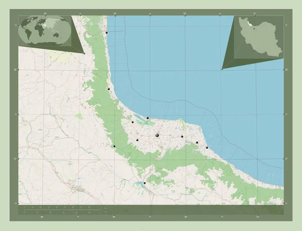 Gilan Provincia Dell Iran Mappa Stradale Aperta Località Delle Principali — Foto Stock