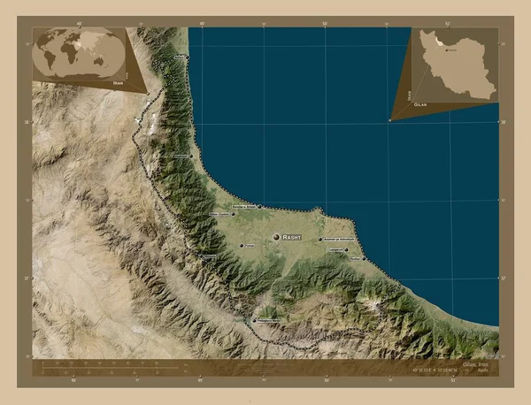 Gilan Provincia Irán Mapa Satelital Baja Resolución Ubicaciones Nombres Las —  Fotos de Stock