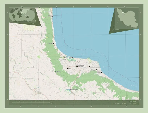 Gilan Provincia Dell Iran Mappa Stradale Aperta Località Nomi Delle — Foto Stock