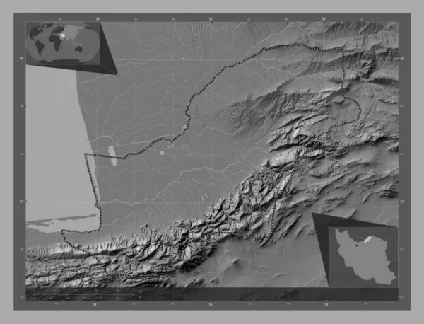 Golestan Provincia Irán Mapa Elevación Bilevel Con Lagos Ríos Mapas —  Fotos de Stock