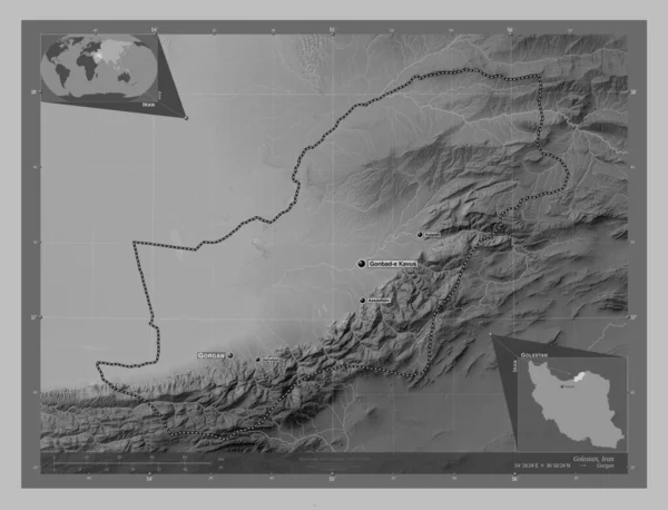 Golestan Ran Vilayeti Gölleri Nehirleri Olan Gri Tonlama Yükseklik Haritası — Stok fotoğraf