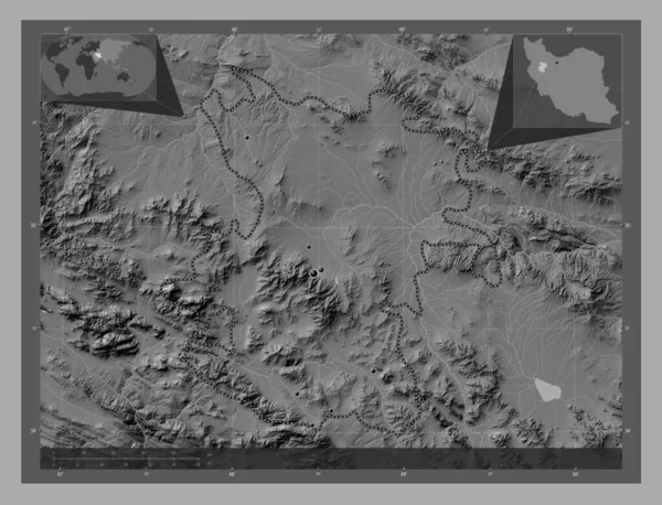 Хамадан Провінція Іран Білевелівська Карта Висот Озерами Річками Розташування Великих — стокове фото