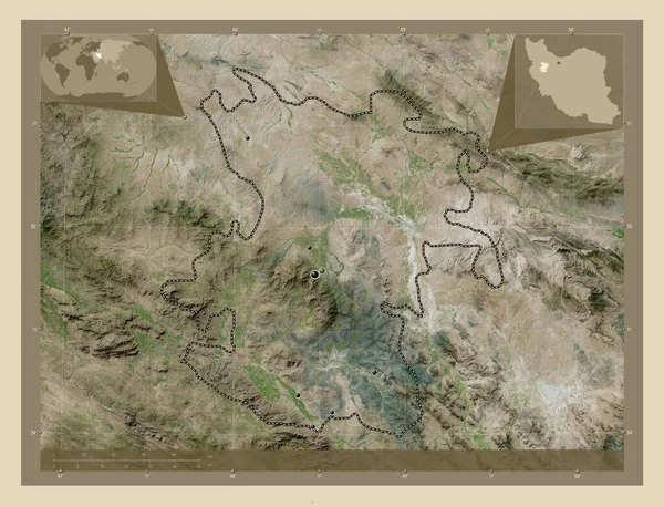 伊朗哈巴丹省 高分辨率卫星地图 该区域主要城市的所在地点 角辅助位置图 — 图库照片