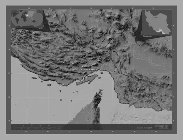 Hormozgan Επαρχία Του Ιράν Bilevel Υψομετρικός Χάρτης Λίμνες Και Ποτάμια — Φωτογραφία Αρχείου