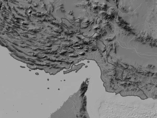 イランの州ホルモガン 湖や川と二階の標高マップ — ストック写真