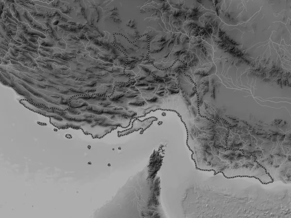 Hormozgan Provincia Irán Mapa Elevación Escala Grises Con Lagos Ríos — Foto de Stock