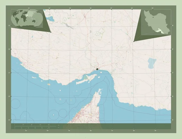 Hormozgan Provincie Iran Open Plattegrond Hulplocatiekaarten Hoek — Stockfoto