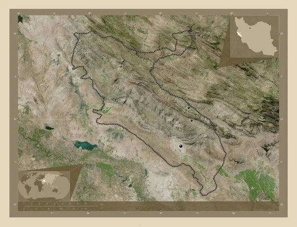 Ilam Provincia Irán Mapa Satelital Alta Resolución Ubicaciones Las Principales —  Fotos de Stock