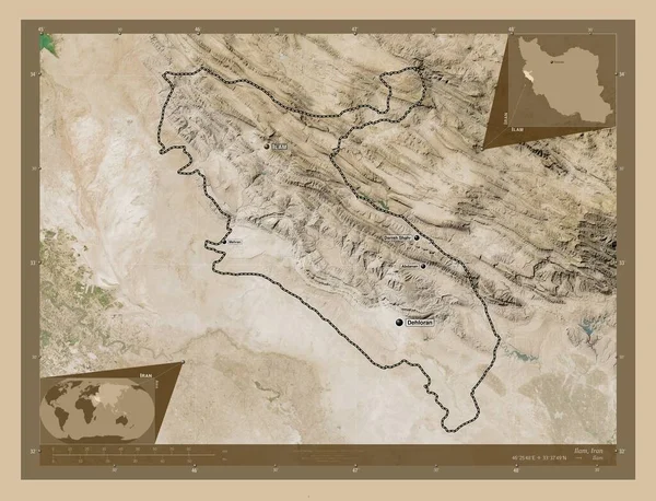 Ilam Província Irão Mapa Satélite Baixa Resolução Locais Nomes Das — Fotografia de Stock